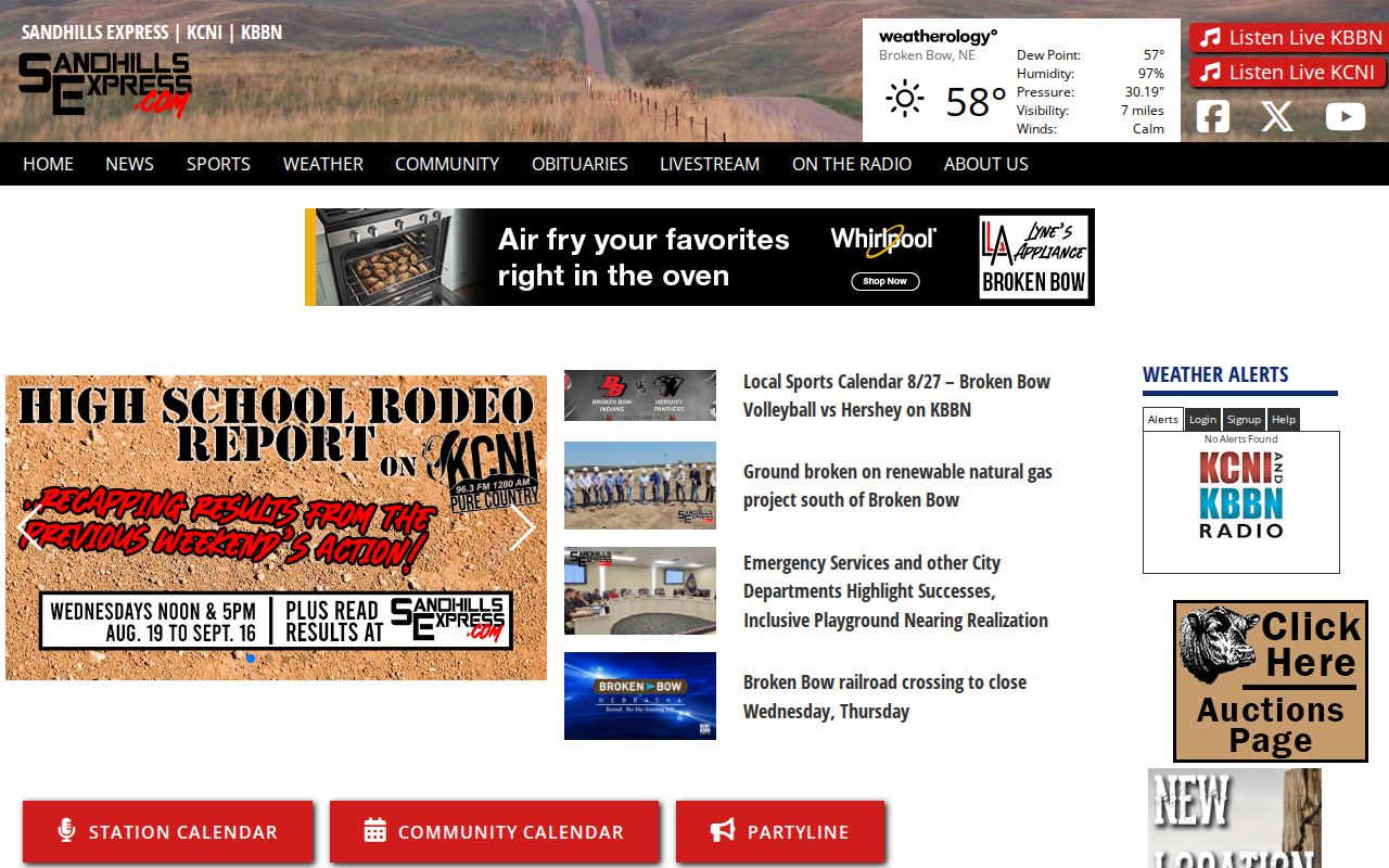 Sandhills Express regional news homepage used as an Arthur event-coverage lead